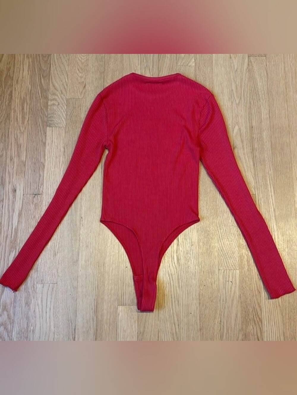 Re/Done Ribbed Long-Sleeve Red Bodysuit Small - Picture 4 of 5